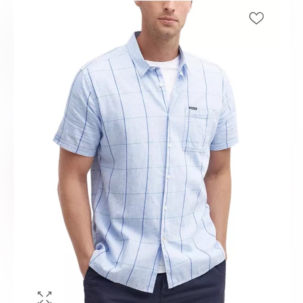 Barbour Swaledale Short Sleeve Button Front Large Linen Blend Shirt